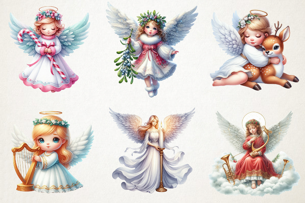 Sweet Angel Christmas Watercolor Png, an Illustration by RobertsArt (Photo 3 of 5)