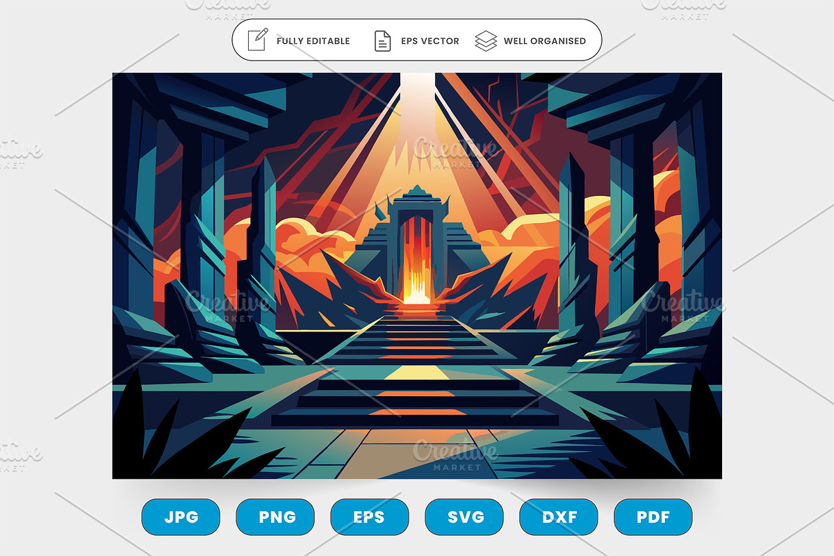 temple with a sun in the background,, a Graphic by SaroStock