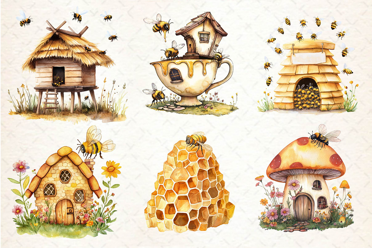Watercolor Bee Home Clipart, an Illustration by Dream Creation (Photo 6 of 6)