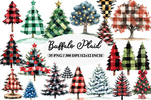 Buffalo Plaid Christmas Tree Clipart, an Illustration by Daily.Designs