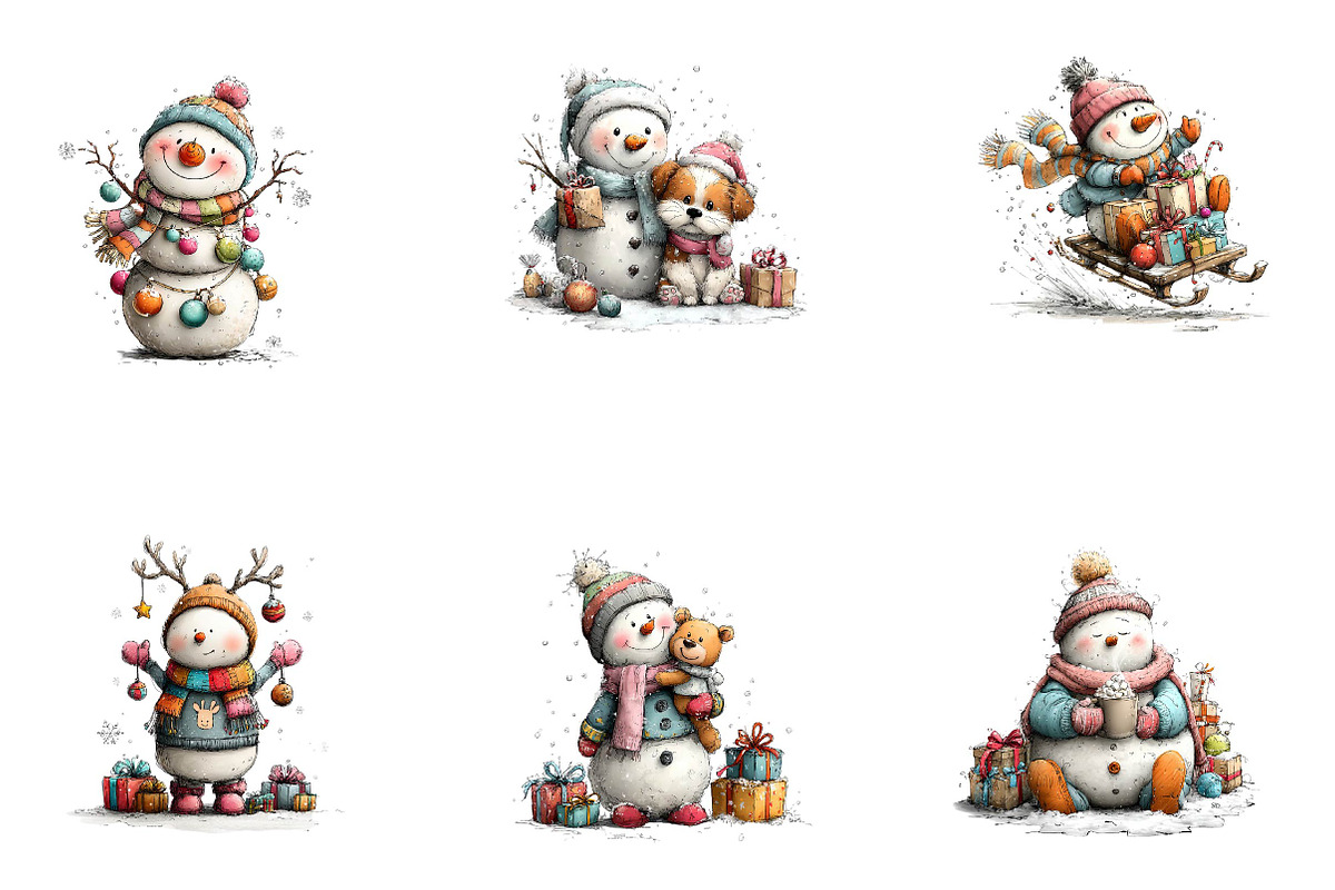 Whimsical Christmas Snowman Clipart, a Seasonal Illustration by CreationArt (Photo 5 of 5)