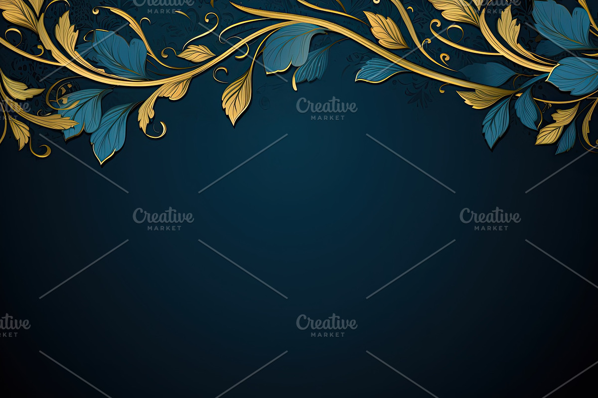Blue and gold business banner background with golden plant ornate and copy spac, a Texture Illustration by zakiroff