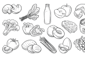 organic food handdrawn collection, an Object Graphic by nikagraphic