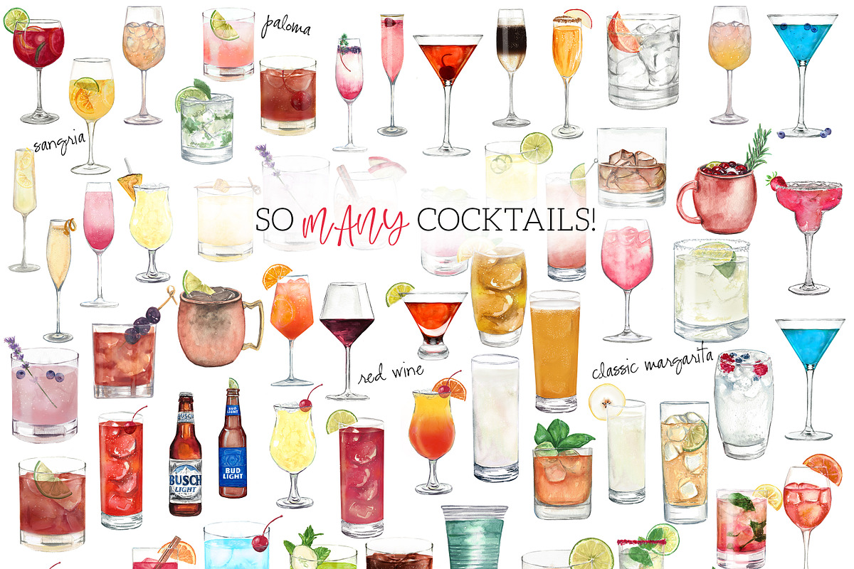 Cocktail Watercolor Clipart Set, a Food Illustration by Maria B. Paints (Photo 5 of 5)