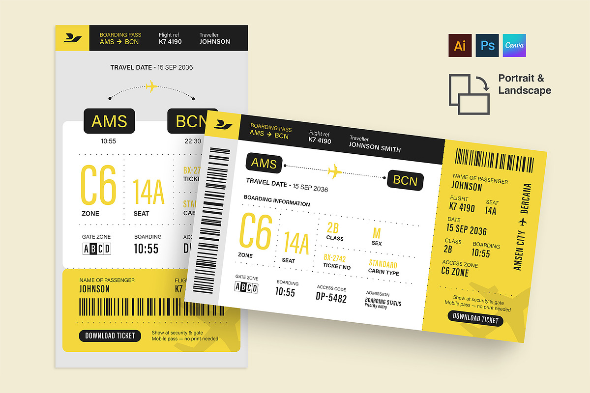 Airline Boarding Pass Ticket Templat, a Stationery Template by BrandPacks (Photo 5 of 5)