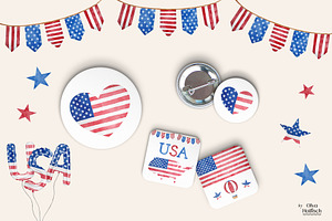 4th Of July. USA Patriotic Set