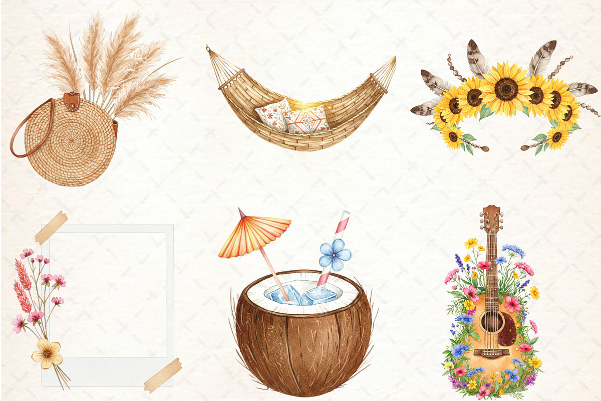 Watercolor Boho Summer Clipart, an Illustration by Libby Wishes (Photo 4 of 7)