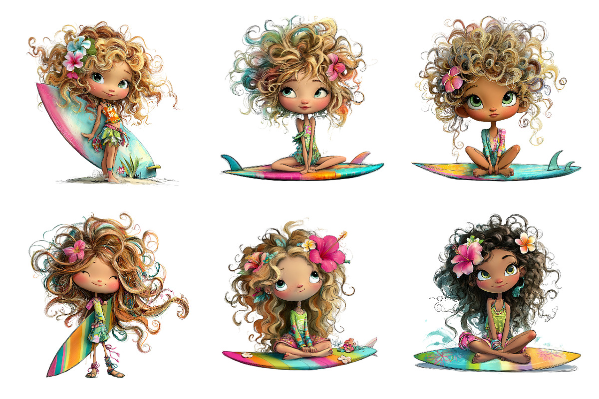 Quirky surfer girl clipart, an Illustration by SinaCreation (Photo 3 of 11)