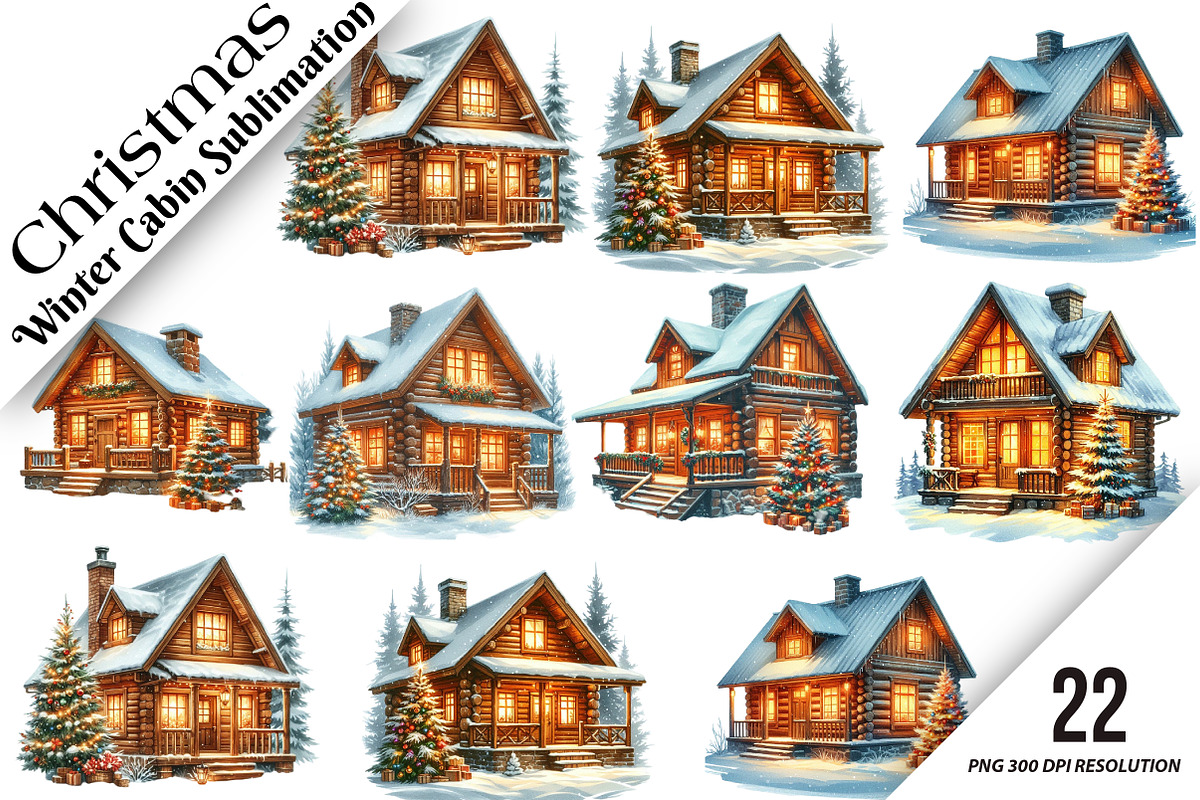 Christmas Winter Cabin Sublimation, an Illustration by DreamArtGraphic (Photo 1 of 6)