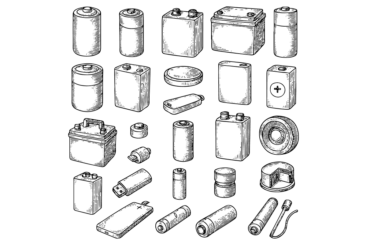 Battery Types Illustration, an Object Graphic by RT Studio