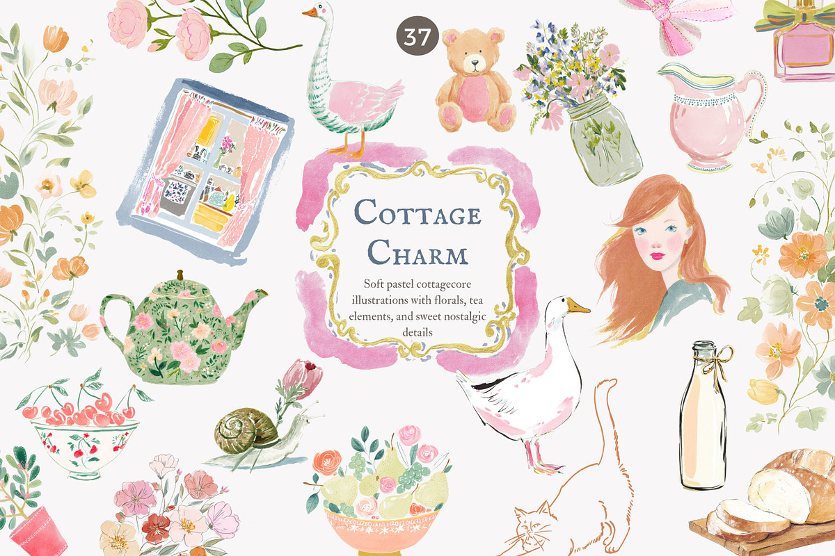 Cottagecore clipart set, a Decorative Illustration by Patishop Art (Photo 1 of 9)