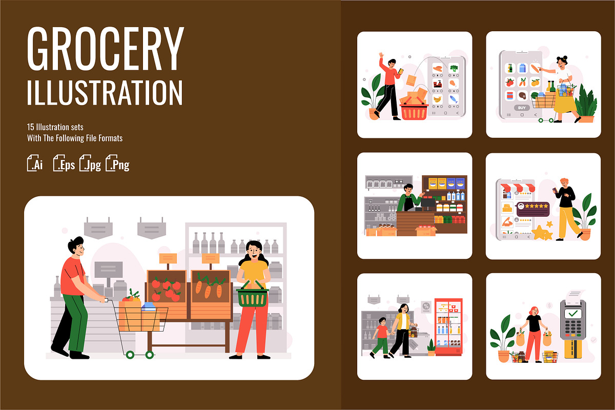 Grocery Activity - Flat Illustration, a Food Illustration by SlideFactory