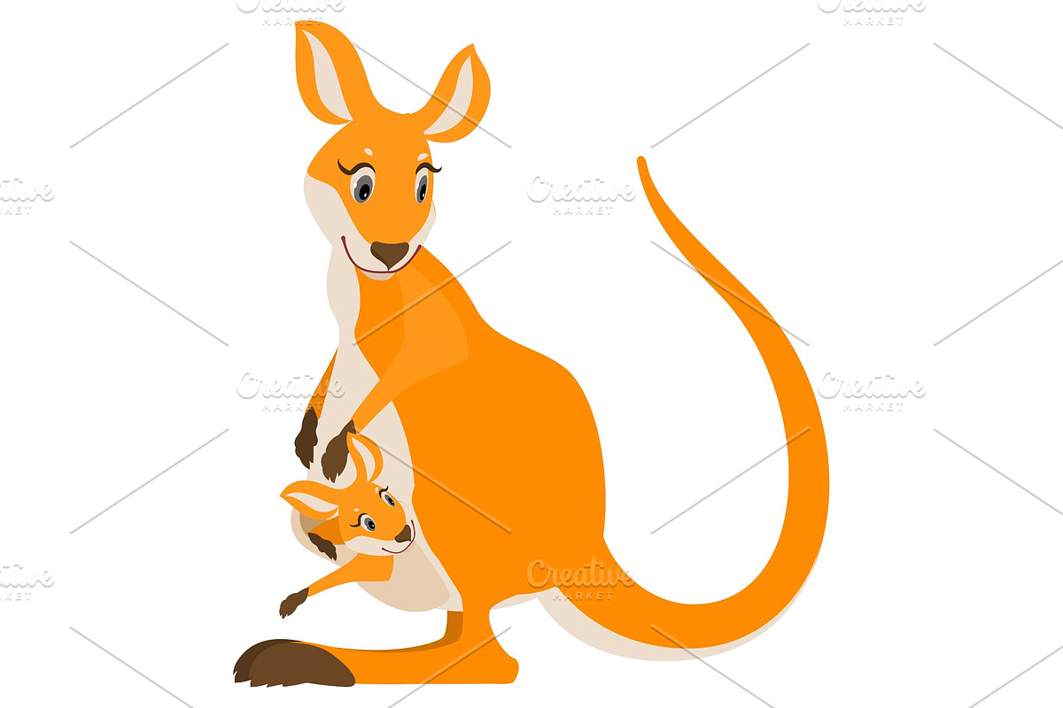 Kangaroo mom and her cub baby vector, an Animal Illustration by orensila