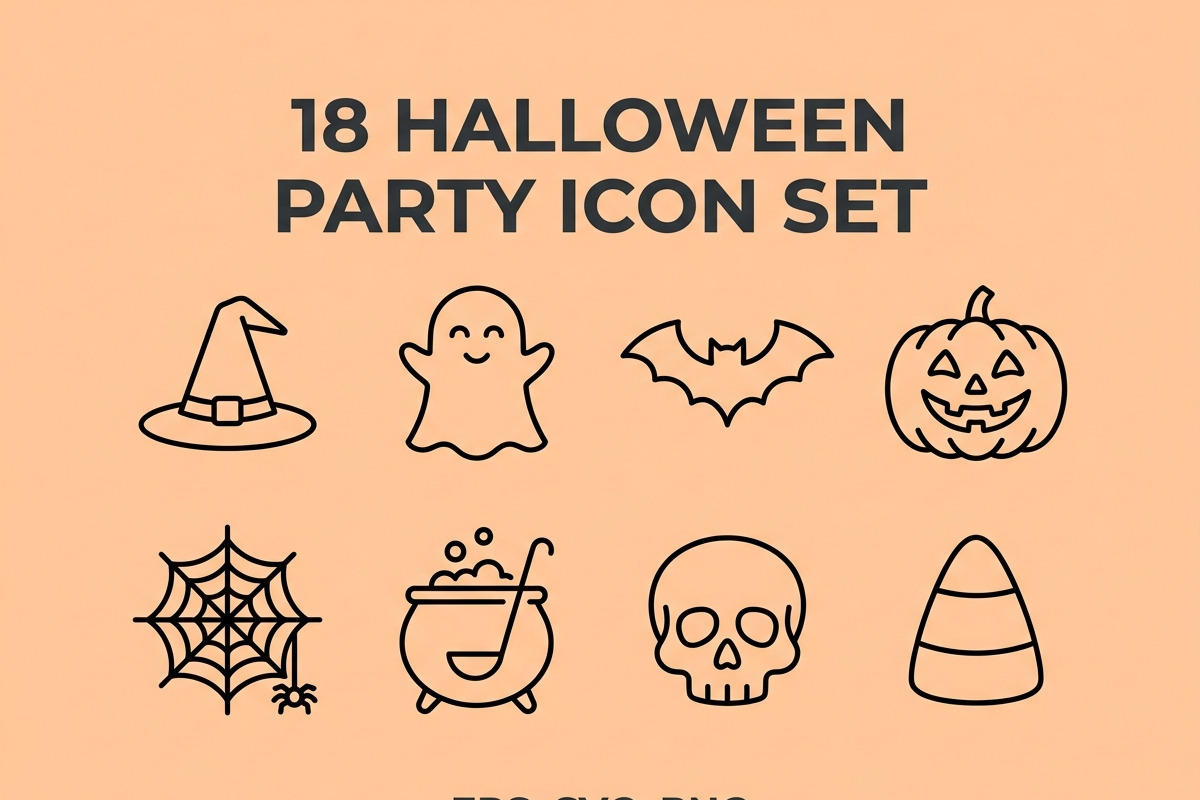 18 Minimal Halloween Party Icon Set, an Outline Icon by adenpinkstore (Photo 1 of 11)