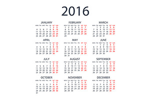 Flat Calendar 2016