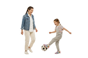 mother and daughter, soccer ball, a Person Photo by itakdalee