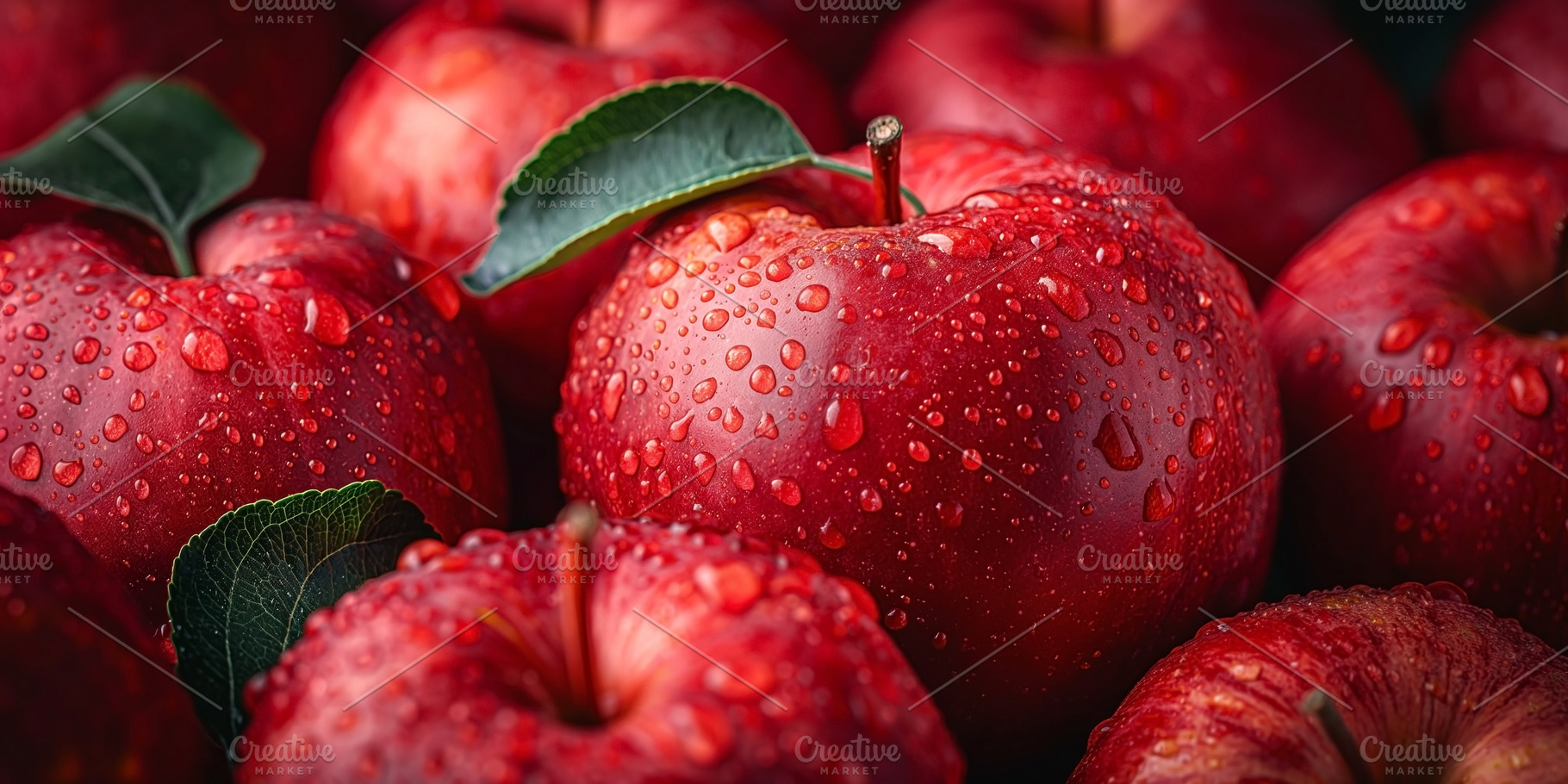 Fresh red apples with droplets, showcasing their vibrant color a, a Food & Drink Photo by ImageMir