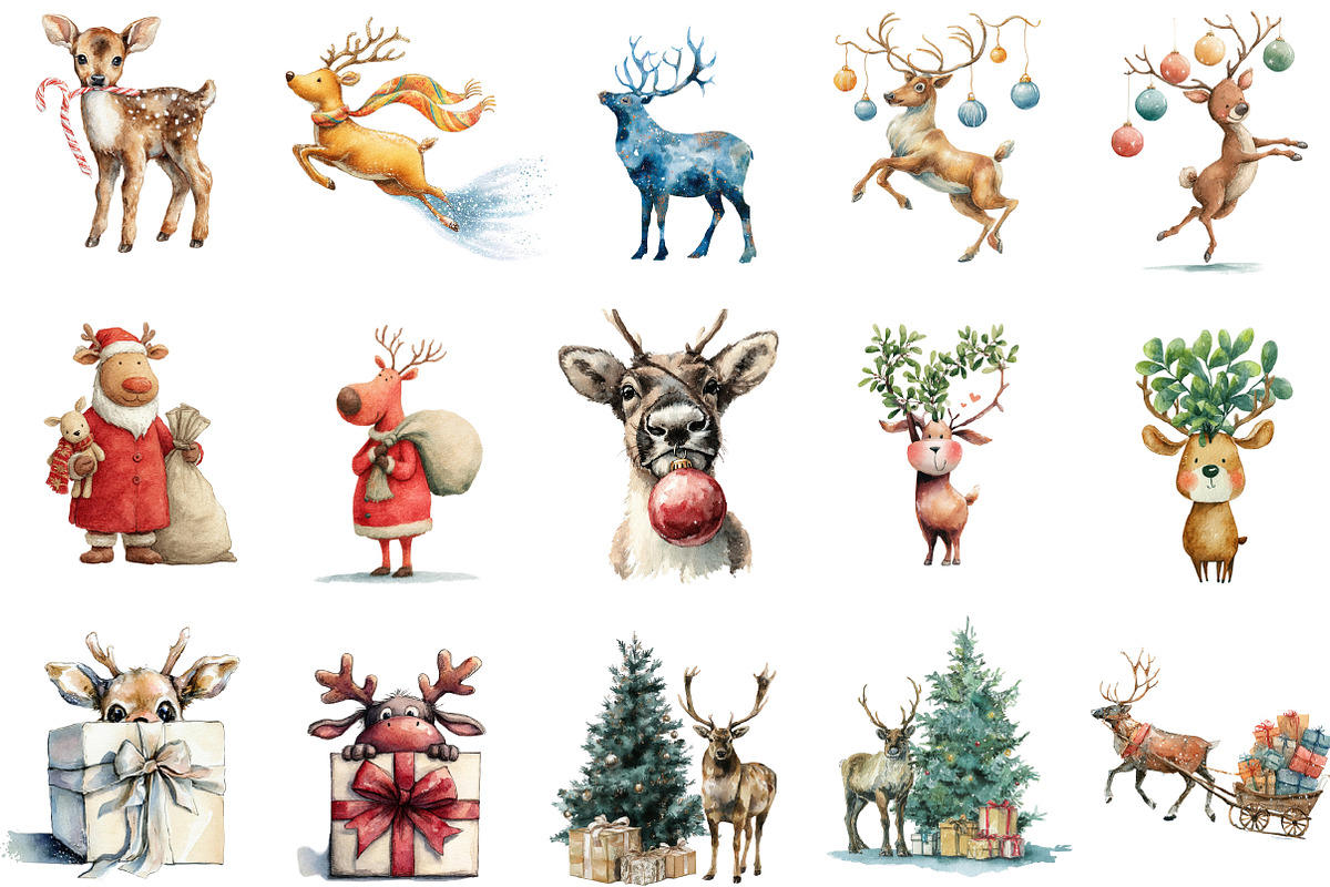 Reindeer Merry Christmas Clipart Bun, an Illustration by Designking (Photo 2 of 4)