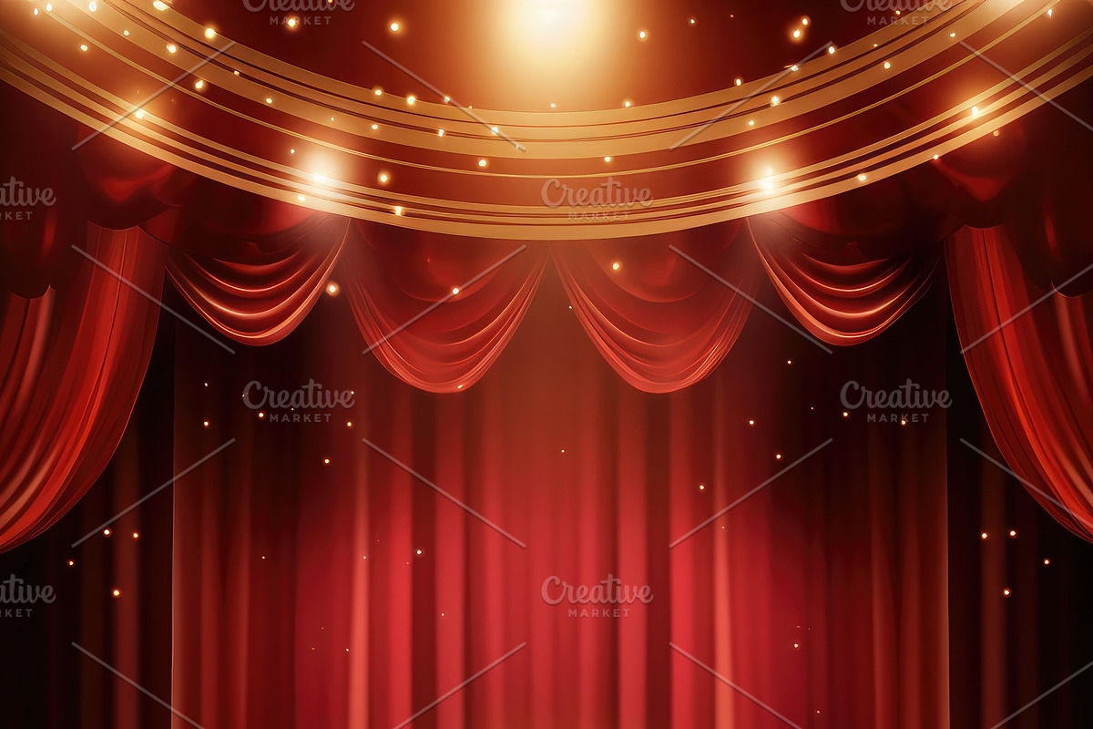 Red Golden Curtain Stage background, a Background Graphic by Virgo Studio