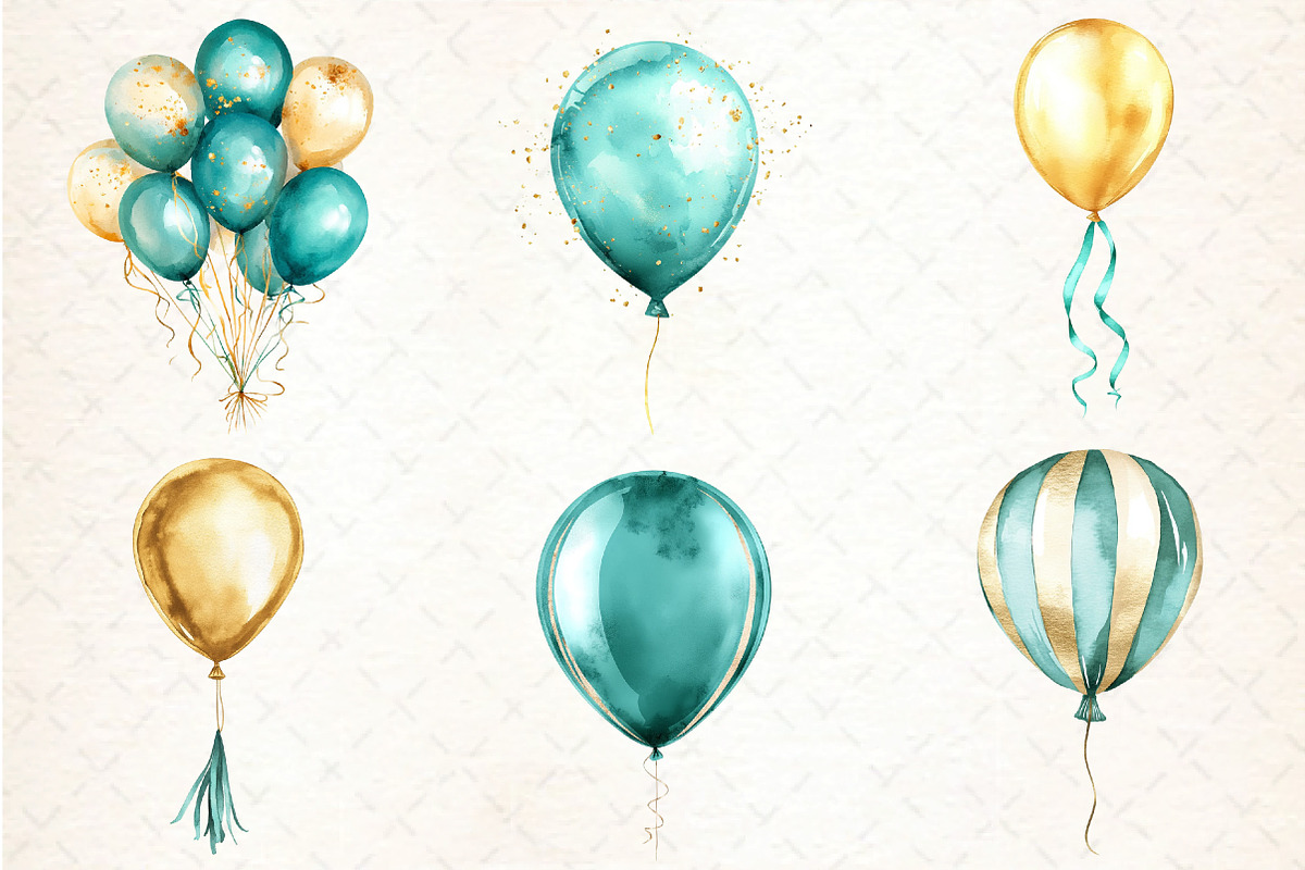 Teal and Gold Balloons Clipart, an Illustration by DreamCafeArt (Photo 2 of 9)