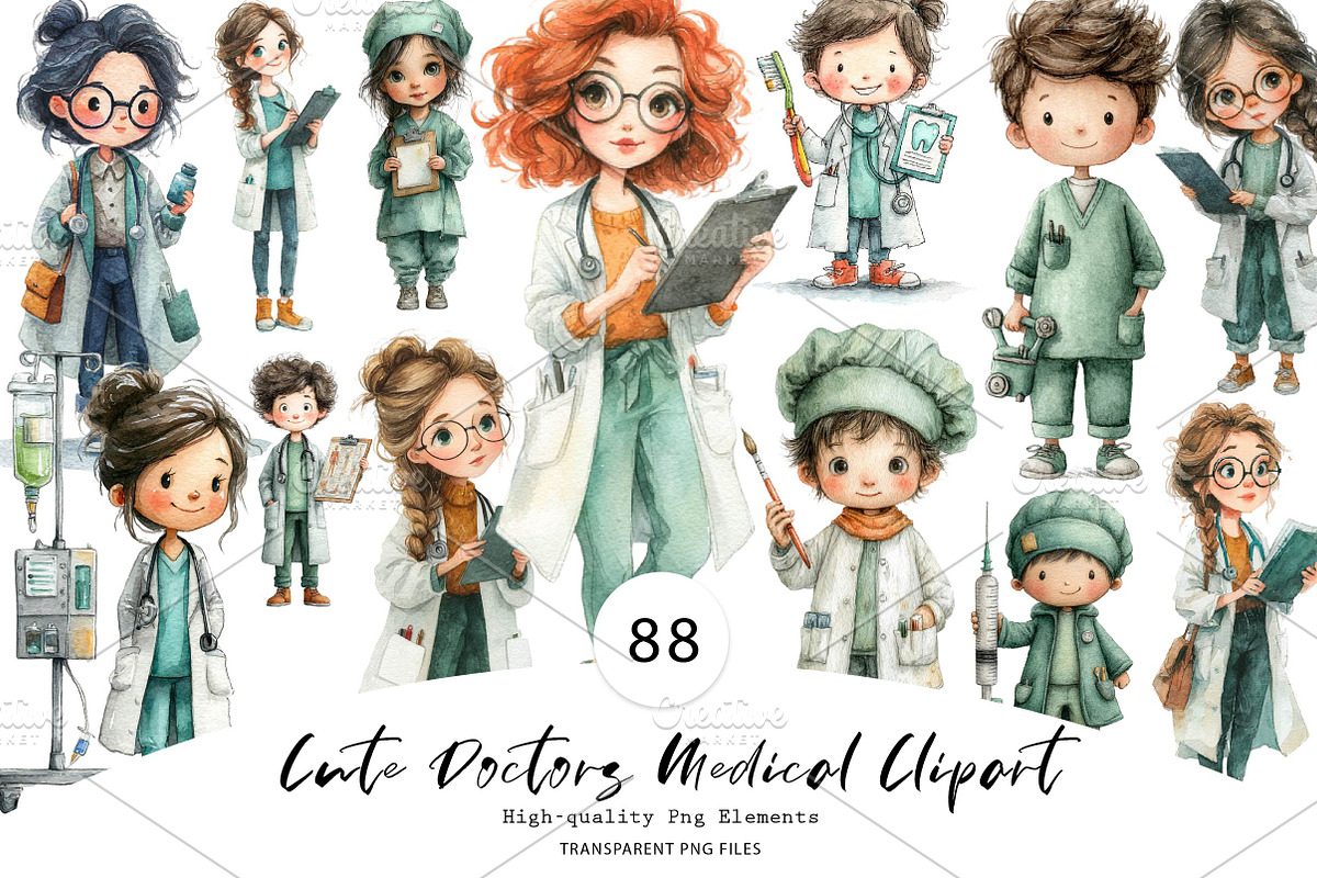 Cute Doctors Medical Clipart, a Seasonal Illustration by CreationArt (Photo 1 of 9)