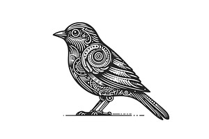 Ornate Bird Line Art Engraving