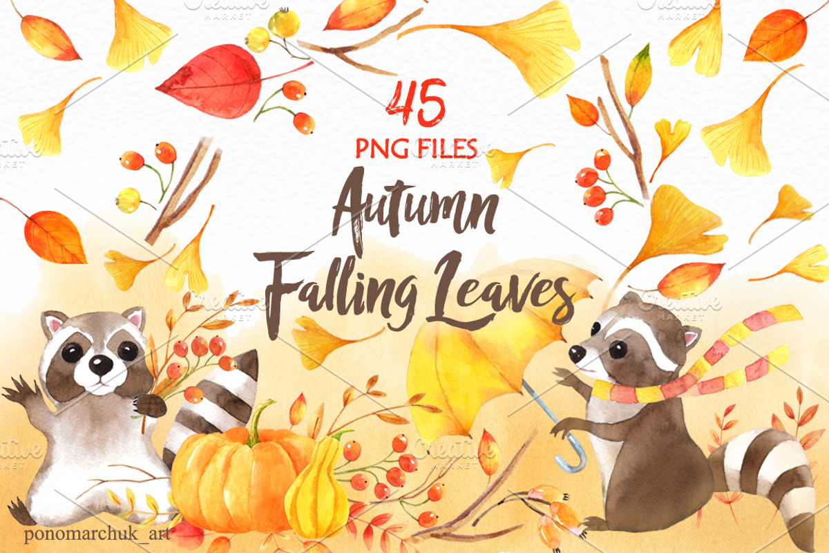 Autumn falling leaves, an Animal Illustration by Colibri Watercolor (Photo 1 of 10)