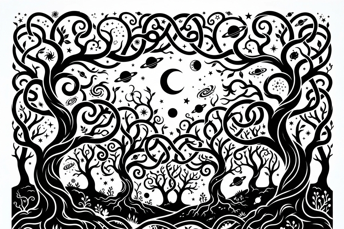 50 Mystical Galaxy Forest Silhouette, a Technology Illustration by Amazin_art (Photo 25 of 26)