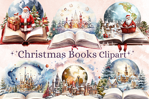 Watercolor Christmas Books Clipart