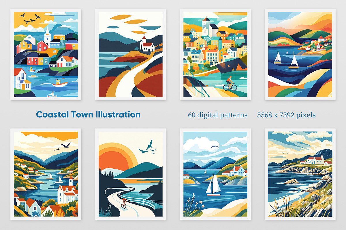 Coastal Town Illustration, a Decorative Illustration by Housui Patterns (Photo 3 of 9)