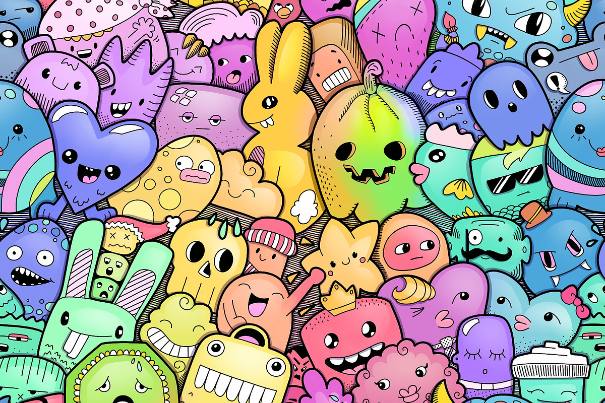 Seamless Doodle Monster Pattern, a Pattern Graphic by buntegalerie (Photo 1 of 2)