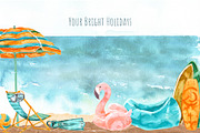 Beach Activities Collage Watercolor, a Food Illustration by Cat In Colour (Thumbnail 6 of 8)