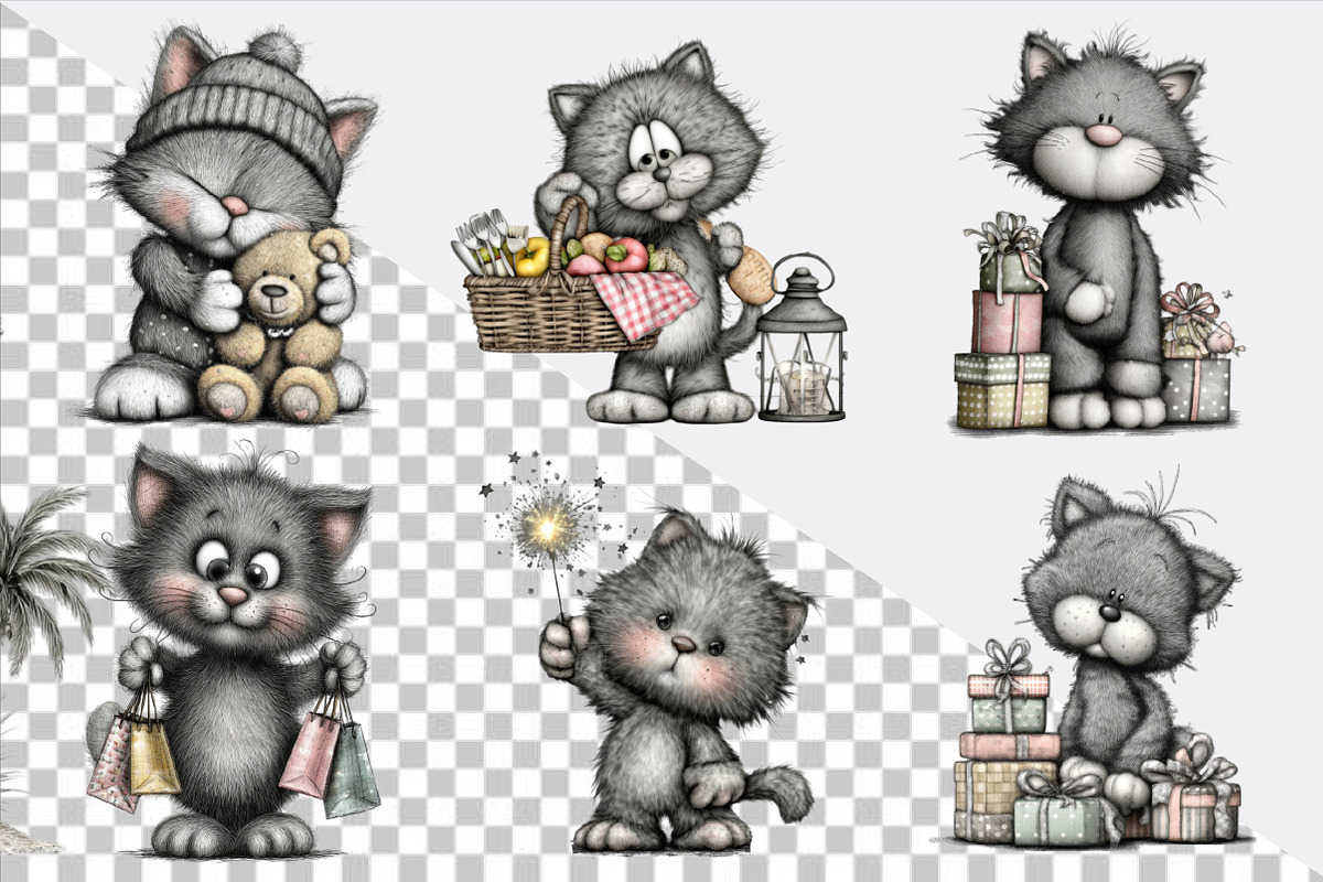 Gray Cat Clipart Bundle., an Illustration by SVGArt (Photo 2 of 9)