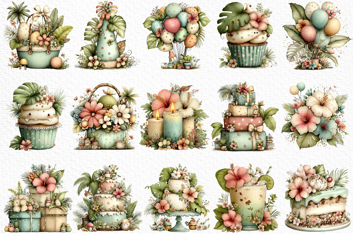 Tropical Lush Green Birthday Clipart, an Illustration by Craft Nest (Photo 6 of 12)