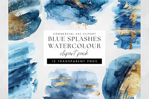 Dark Blue and Gold Watercolor Washes, a Decorative Illustration by illuztrate