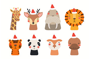 Cute animals Christmas set, an Animal Illustration by sceptical cactus