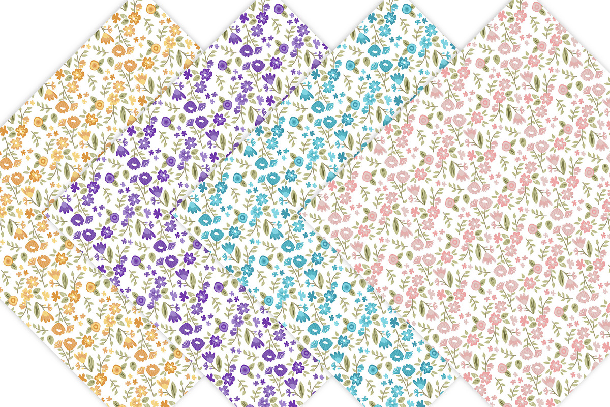 Digital Paper - Flower Patterns, a Pattern Graphic by Leska's Digitals (Photo 3 of 6)
