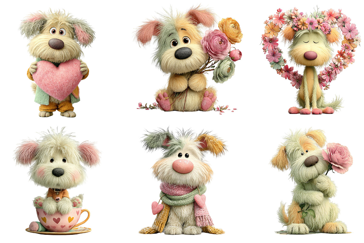 Whimsical Valentine Fluffy Dog Clipa, an Illustration by Dream Creation (Photo 6 of 7)