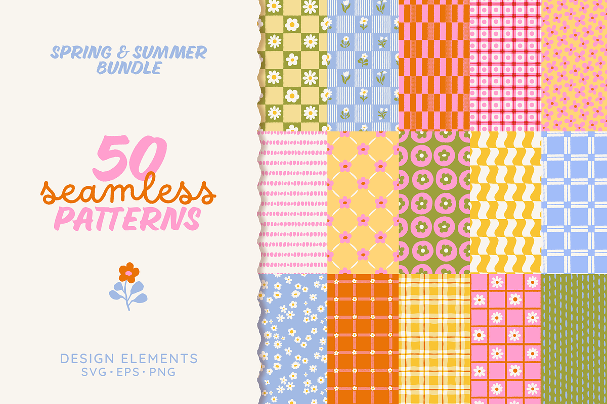 50 spring & summer seamless patterns, a Pattern Graphic by venimo