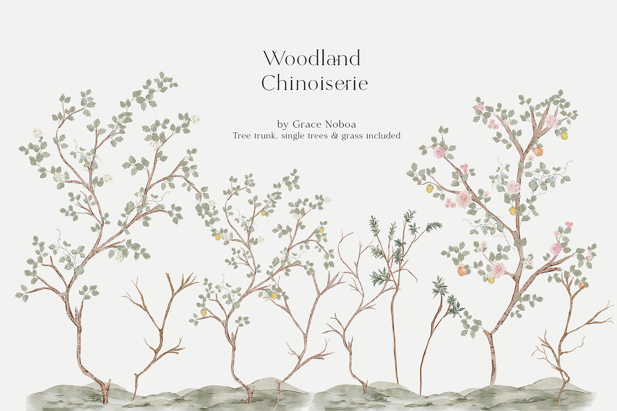 Woodland Chinoiserie Pattern scene, a Wallpaper Graphic by Grace Noboa Illustrations (Photo 12 of 14)
