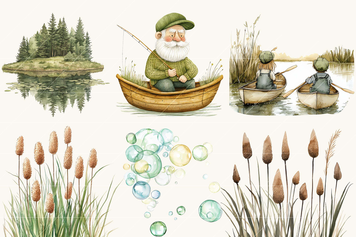 Watercolor Little Fisherman Clipart, a Person Illustration by SparkyDesignsUS (Photo 6 of 8)