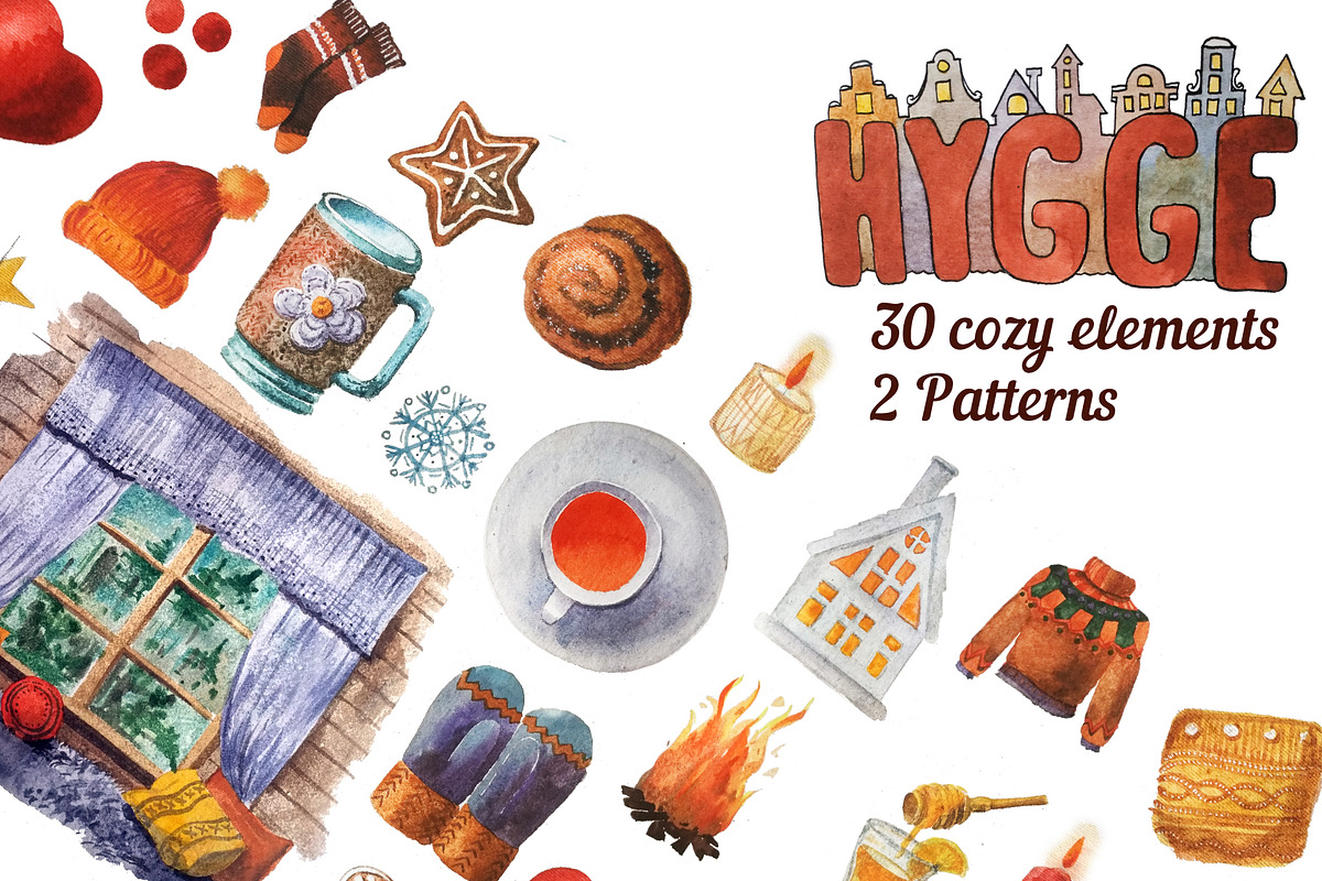 Hygge. Set of cozy elements., a Food Illustration by fiolika (Photo 1 of 5)