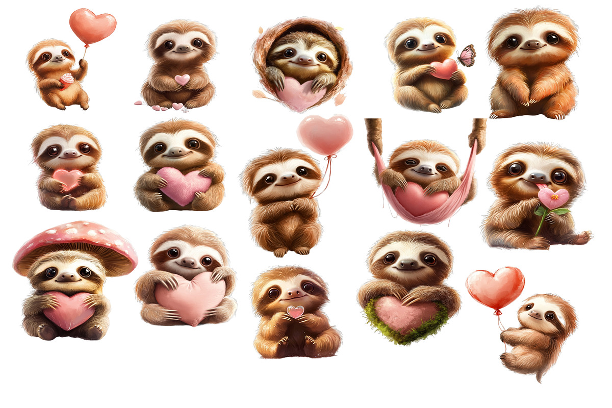 Valentines Day 20 Sloths Clipart, an Animal Illustration by PrintablesByFranklyn (Photo 3 of 3)