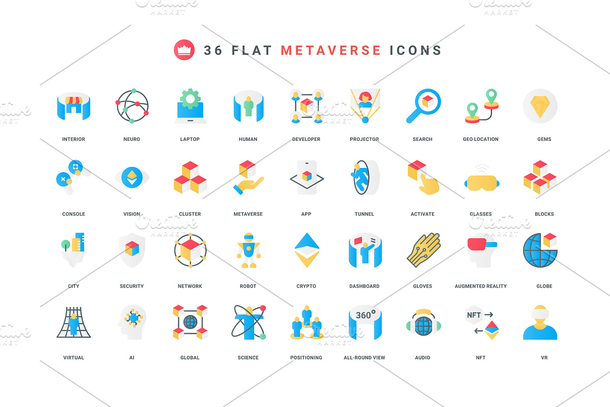 Metaverse virtual network icons, a Technology Illustration by Lemberg Vector