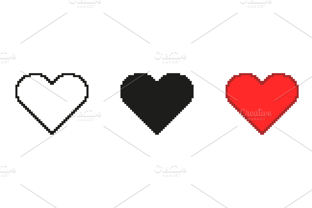 Pixel Art Heart Icon Set, an Object Illustration by Gentle Studio