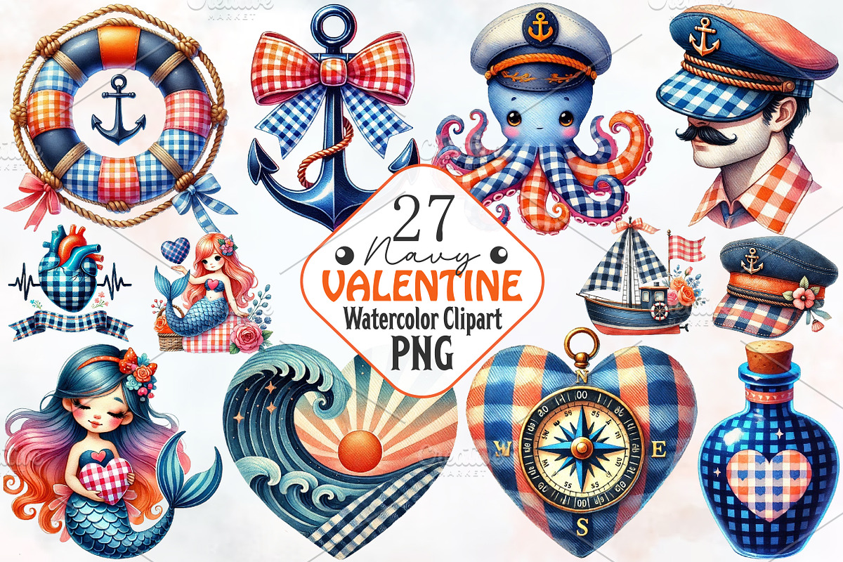 Navy Valentine Sublimation Clipart, an Illustration by RobertsArt (Photo 1 of 7)