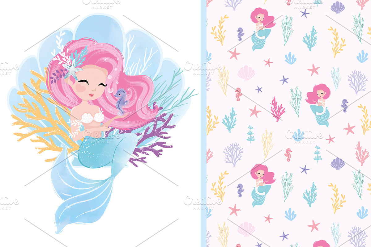Mermaid pattern.T shirt graphic., an Animal Illustration by StudioLondon (Photo 1 of 2)