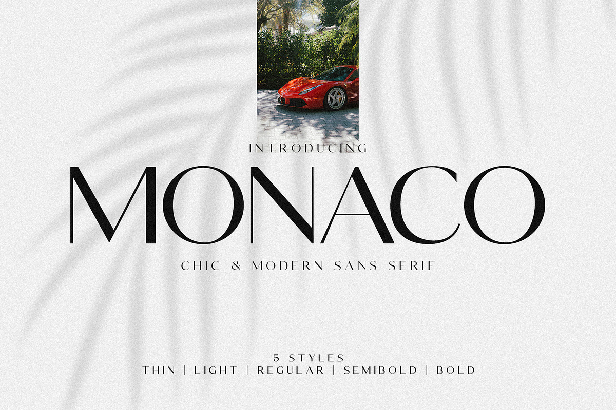 Monaco - Chic & Modern Sans Serif, a Sans Serif Font by Mikhail Fukurou (Photo 1 of 11)