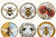 Mosaic Circular Bees Coasters, an Animal Illustration by Design Scotch (Thumbnail 2 of 10)