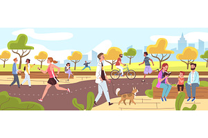 People walk city park. Family, an Illustration by Stock-Smart-Start